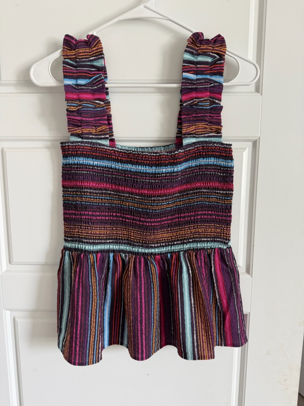 Striped Smocked Peplum Tank Top - Multicolor